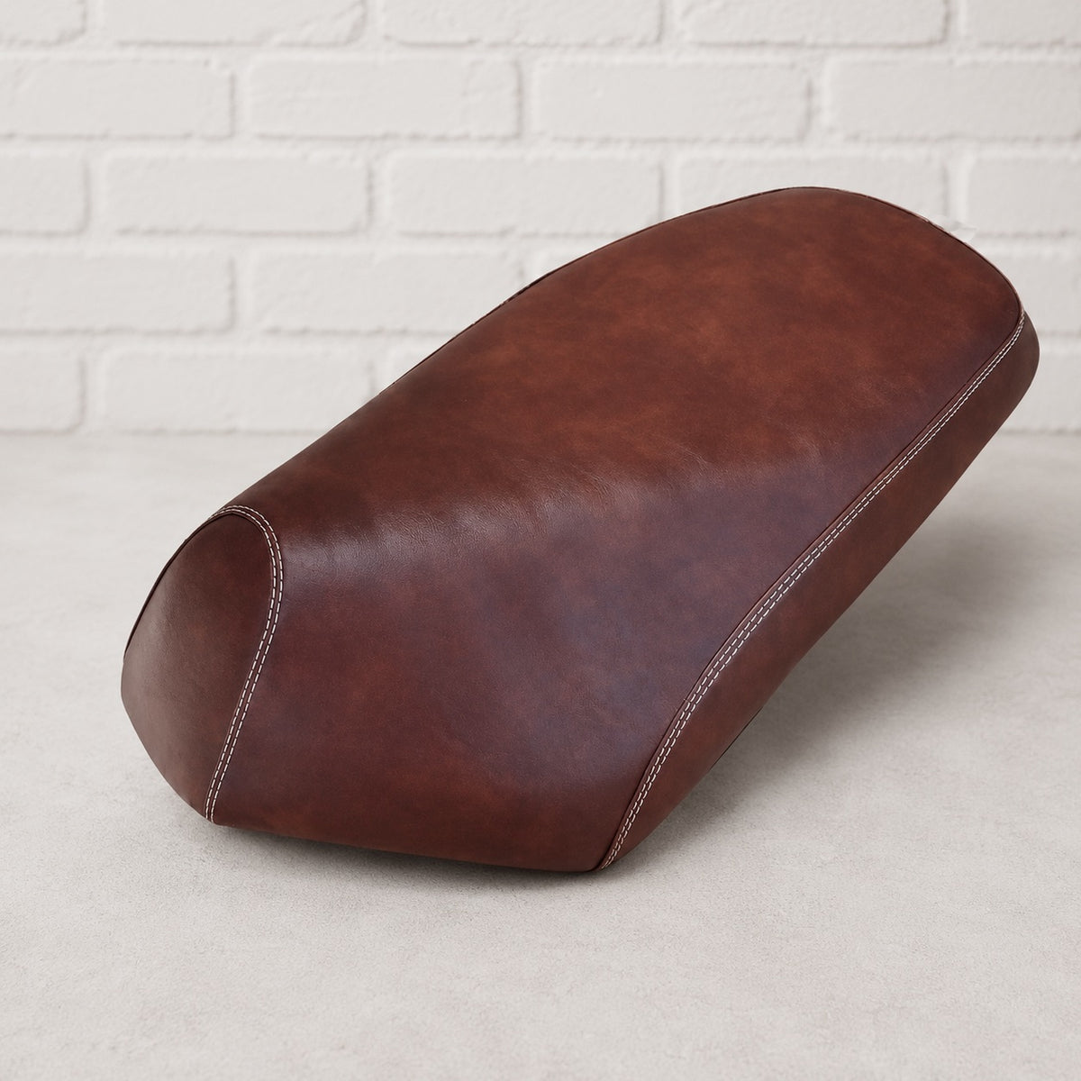 Whiskey Brown seat cover with tan contrasting stitching for the Genuine Roughhouse 50 scooter, handmade by Cheeky Seats