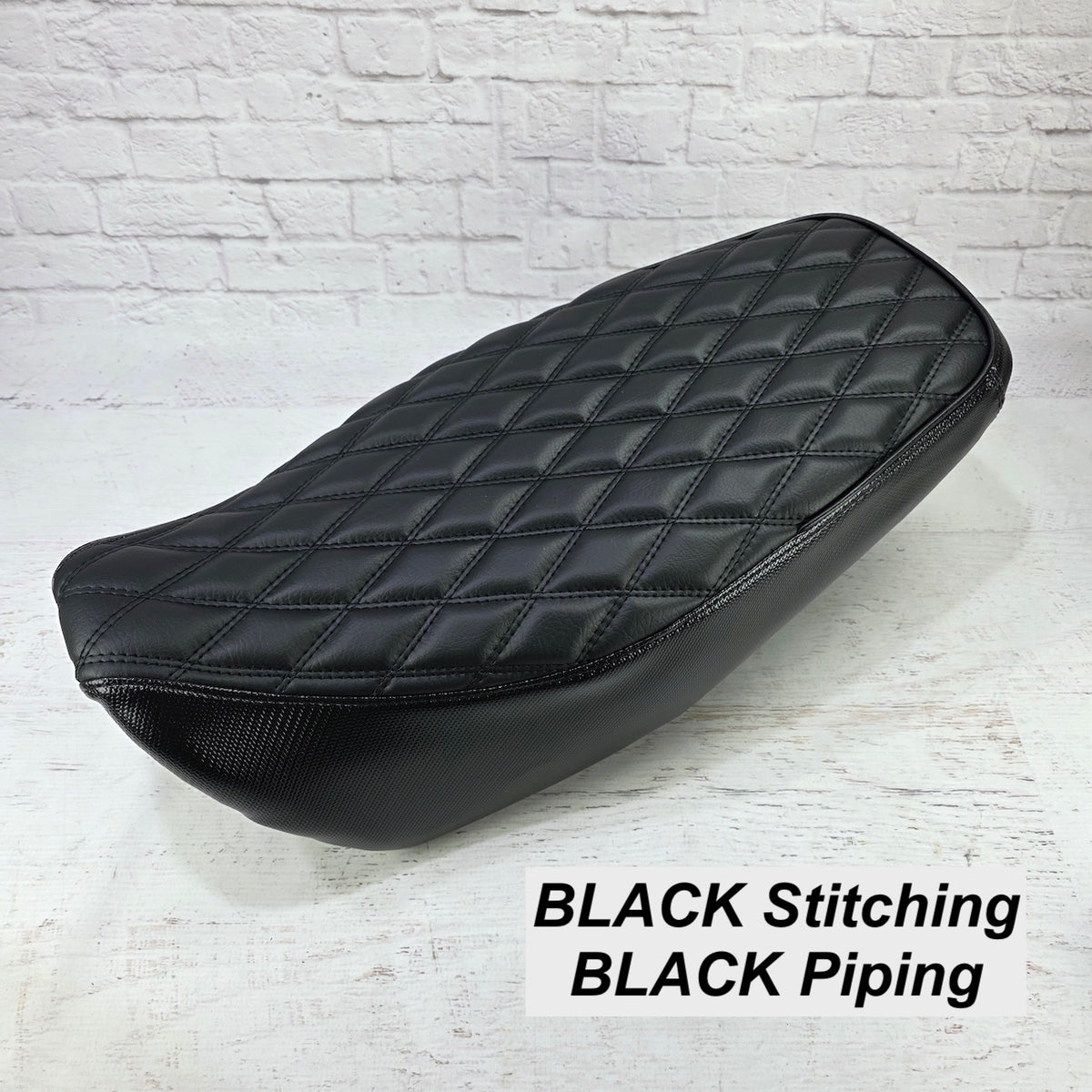 Ready to Ship! 2022-26 Honda Grom Diamond Seat Cover with Piping, handmade Honda Grom seat cover by Cheeky Seats, product detail view 4