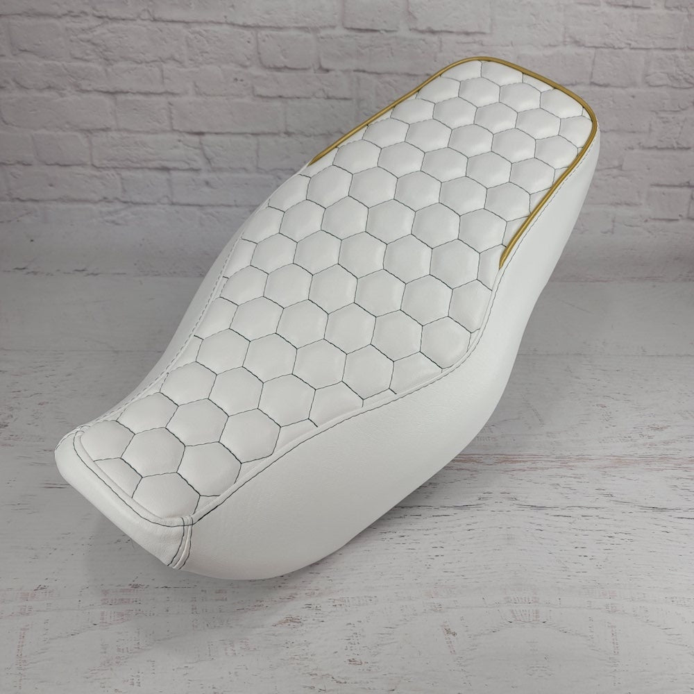 Honda Grom WHITE HEXAGON Honeycomb Seat Cover 2013-2026, handmade Honda Grom seat cover by Cheeky Seats, product detail view 5
