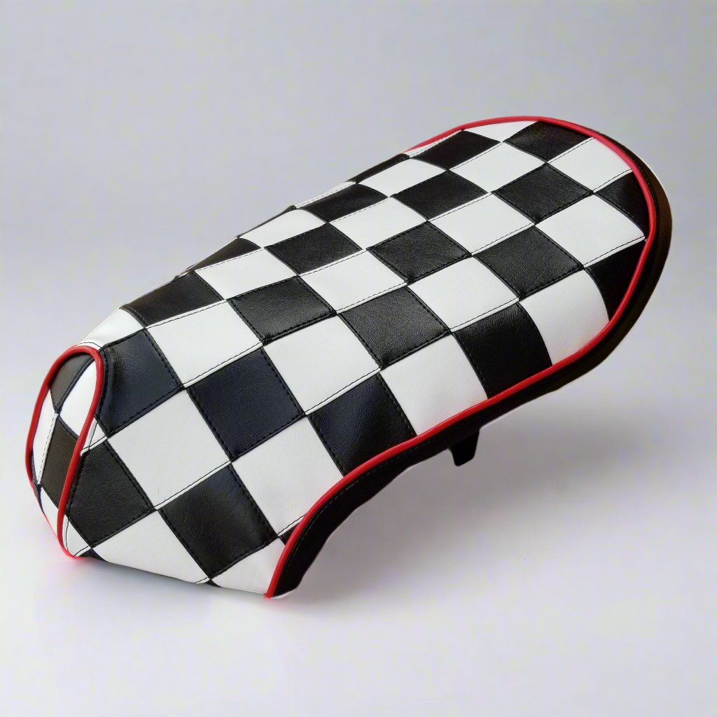 Honda Metropolitan Checkers Seat Cover Handmade, handmade Honda Metropolitan seat cover by Cheeky Seats, product detail view 4