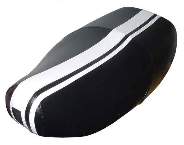 Vespa LX dual racing stripe seat cover installed