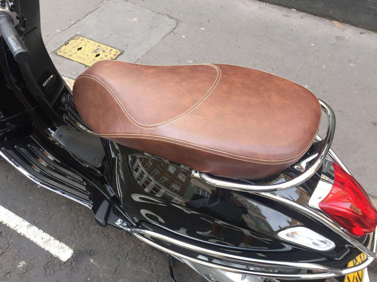 READY TO SHIP! Vespa Sprint / Primavera Distressed Whiskey Seat Cover by Cheeky Seats