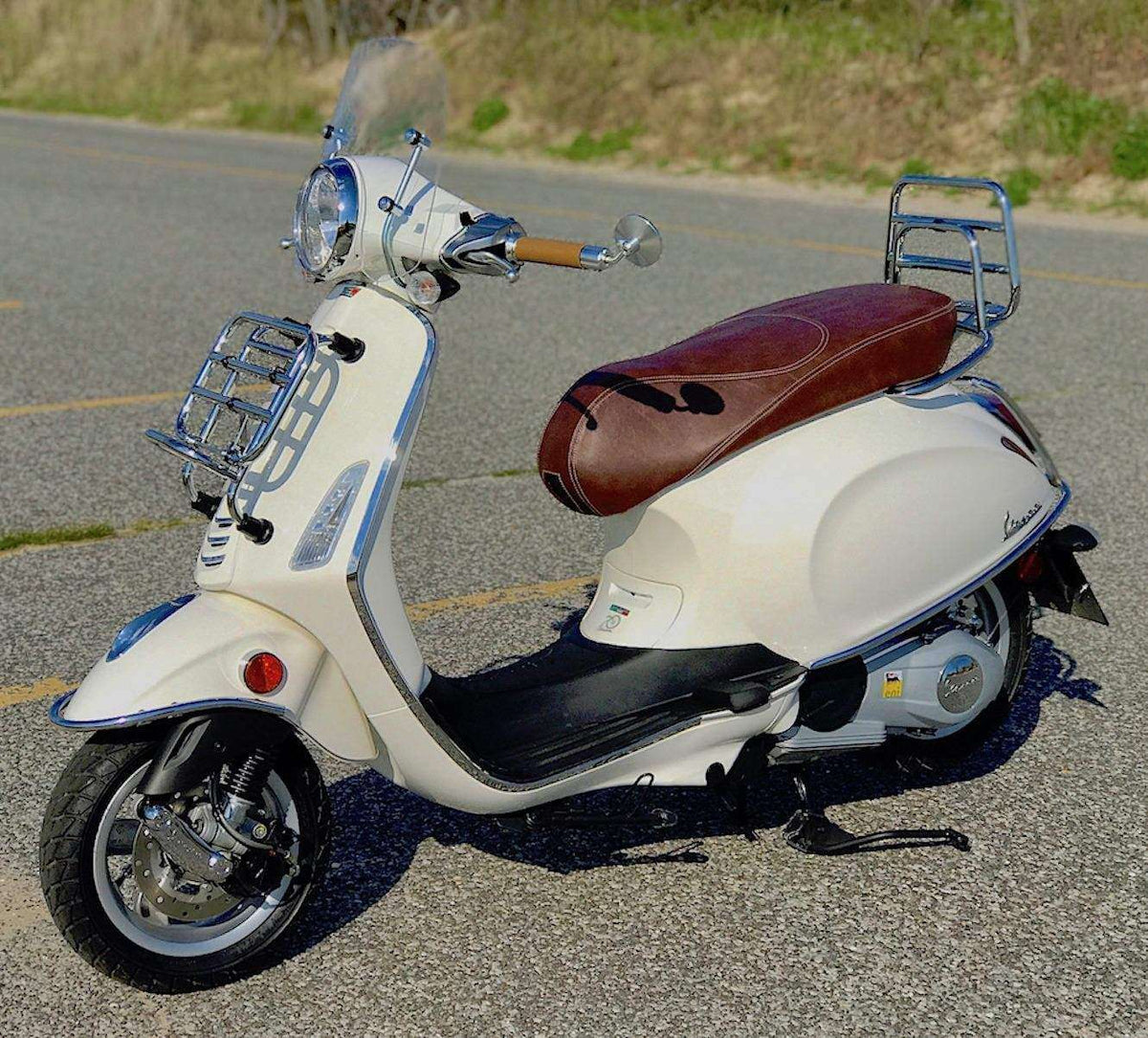 READY TO SHIP! Vespa Sprint / Primavera Distressed Whiskey Seat Cover by Cheeky Seats