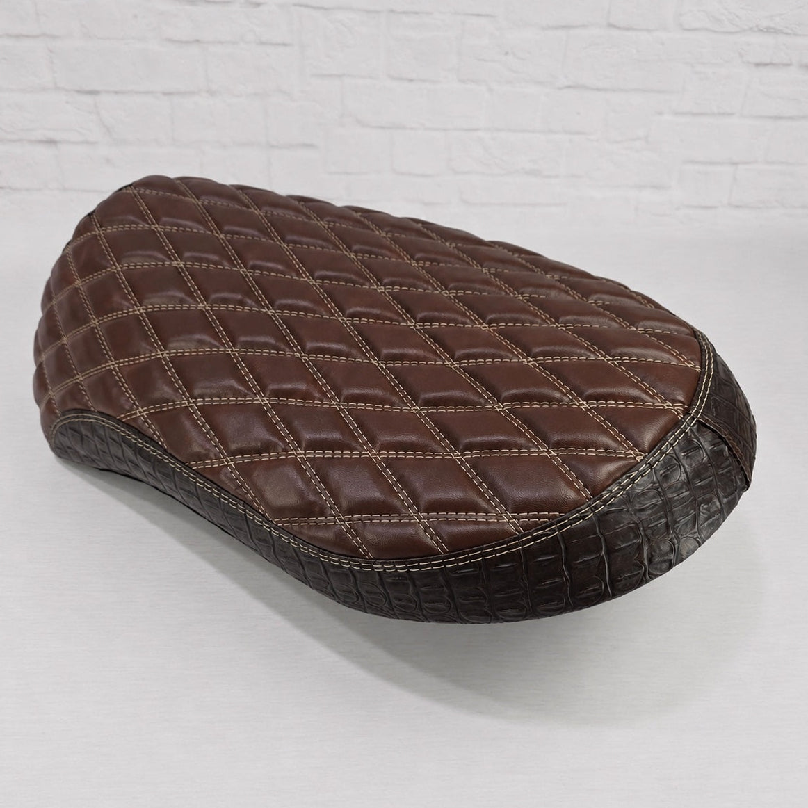 Honda Metropolitan 2002 - 2026 Whiskey Brown Diamond Seat Cover, handmade Honda Metropolitan seat cover by Cheeky Seats, product detail view 6