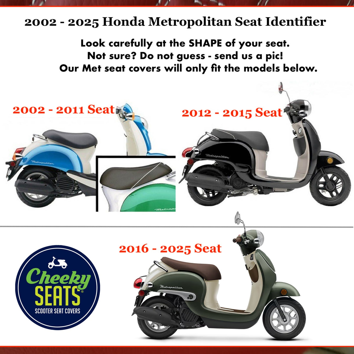 READY TO SHIP! Honda Metropolitan Whiskey Brown Seat Cover, handmade Honda Metropolitan seat cover by Cheeky Seats, product detail view 3