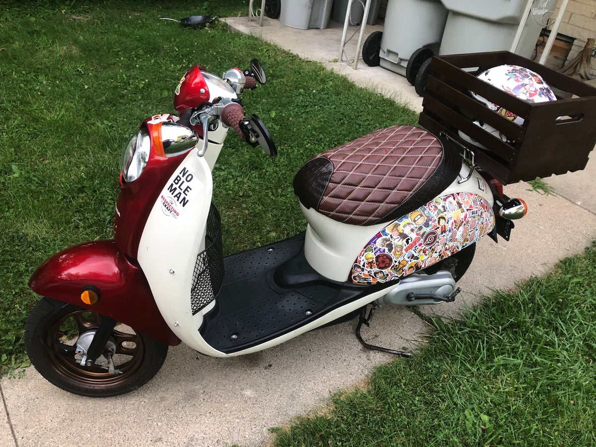 Honda Metropolitan 2002 - 2026 Whiskey Brown Diamond Seat Cover, handmade Honda Metropolitan seat cover by Cheeky Seats, product detail view 4