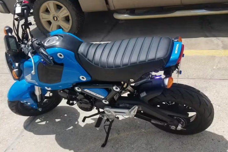 Ready to Ship! 2022-26 Honda Grom Tuck and Roll Seat Cover, handmade Honda Grom seat cover by Cheeky Seats, product detail view 3