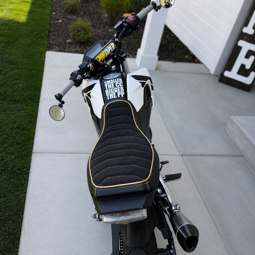 Honda Grom Rayas Alcantara® Suede Seat Cover, handmade Honda Grom seat cover by Cheeky Seats, product detail view 6