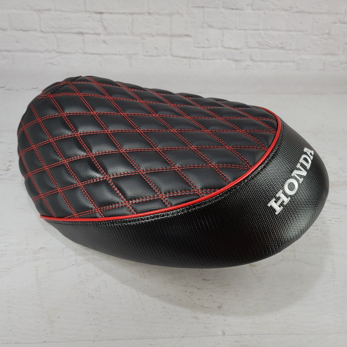 Honda Metropolitan Double Diamond Seat Cover Handmade, handmade Honda Metropolitan seat cover by Cheeky Seats, product detail view 2