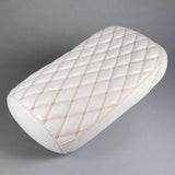 All-white diamond-stitched Maddog seat cover with red contrast stitching, handmade by Cheeky Seats