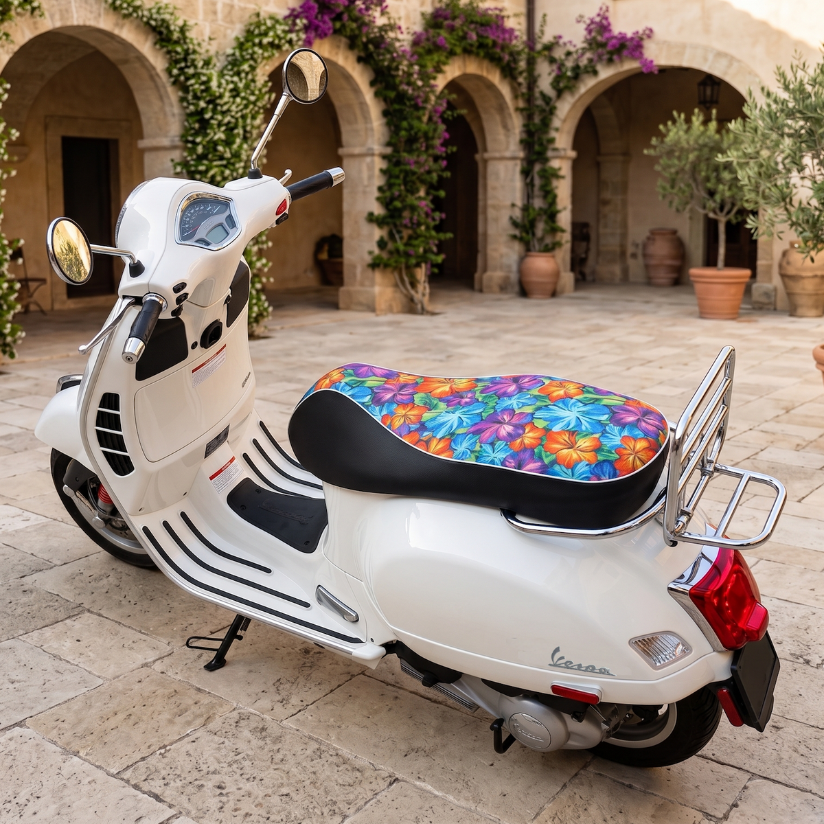 Vespa GTS Mahalo Hawaiian seat cover by Cheeky Seats