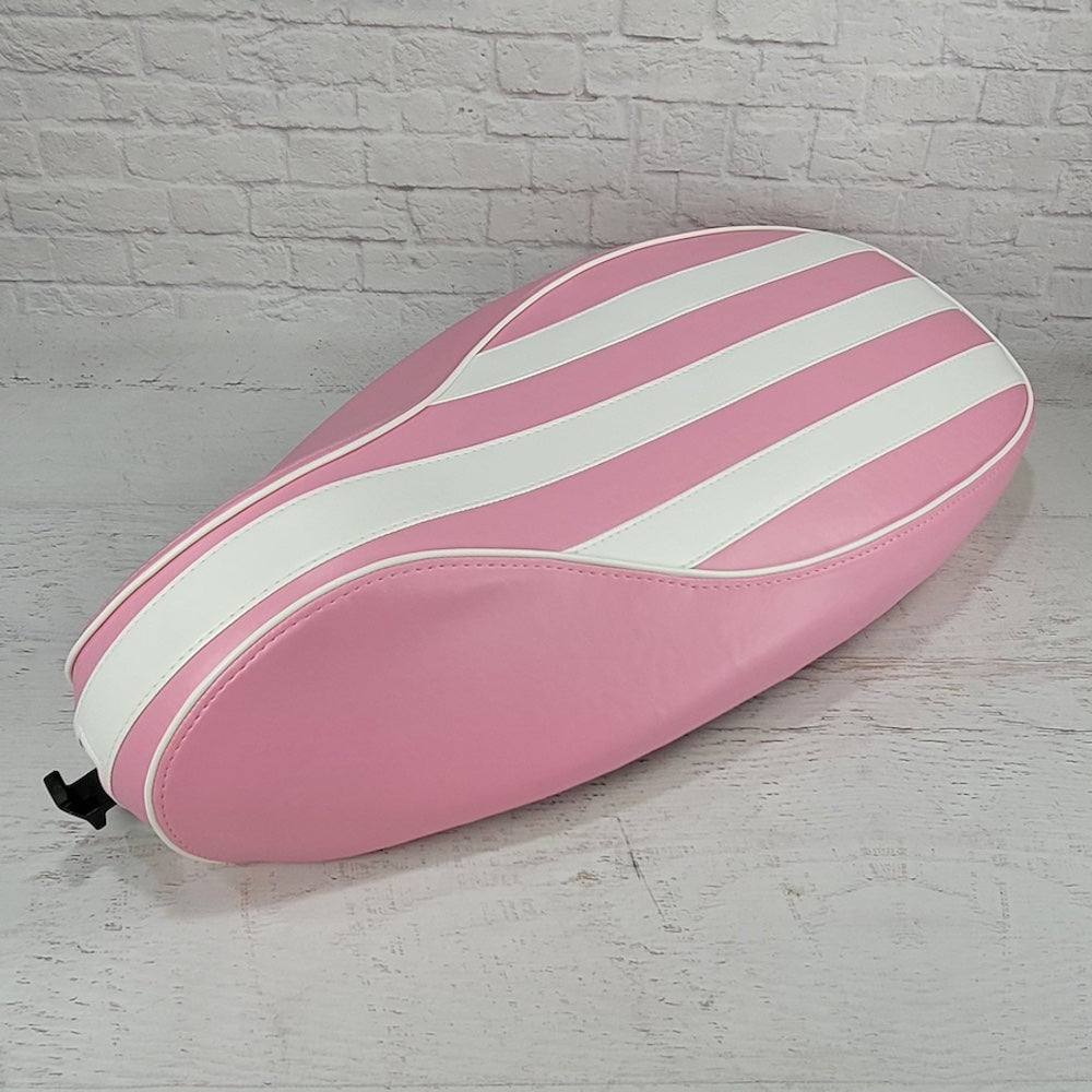 Vespa Sprint / Primavera Pink and White Stripes Seat Cover by Cheeky Seats