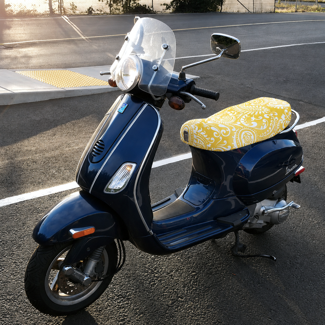 Yellow Paisley Scooter Seat Cover, Stay Cool - For Vespa, Genuine, Kymco, Sym, Honda and More (Copy)