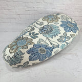 Blue and Cream Flowers stay-cool scooter seat cover with an intricate botanical pattern and tailored fit, handmade by Cheeky Seats.