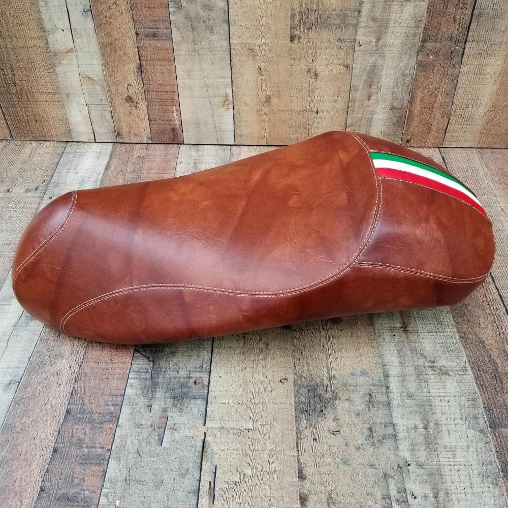 Vespa GTS GTV Euro Gel Chestnut Brown with Italian Stripe Seat Cover