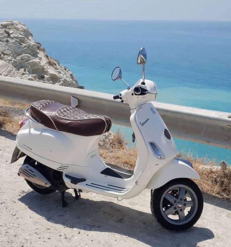 Vespa LX double diamond seat cover overhead view