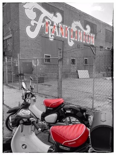 Honda Super Cub red diamond and tuck and roll seat covers