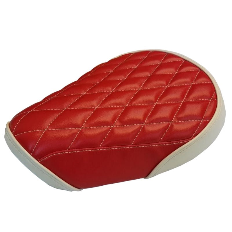 Honda Super Cub two-tone red and cream diamond seat cover