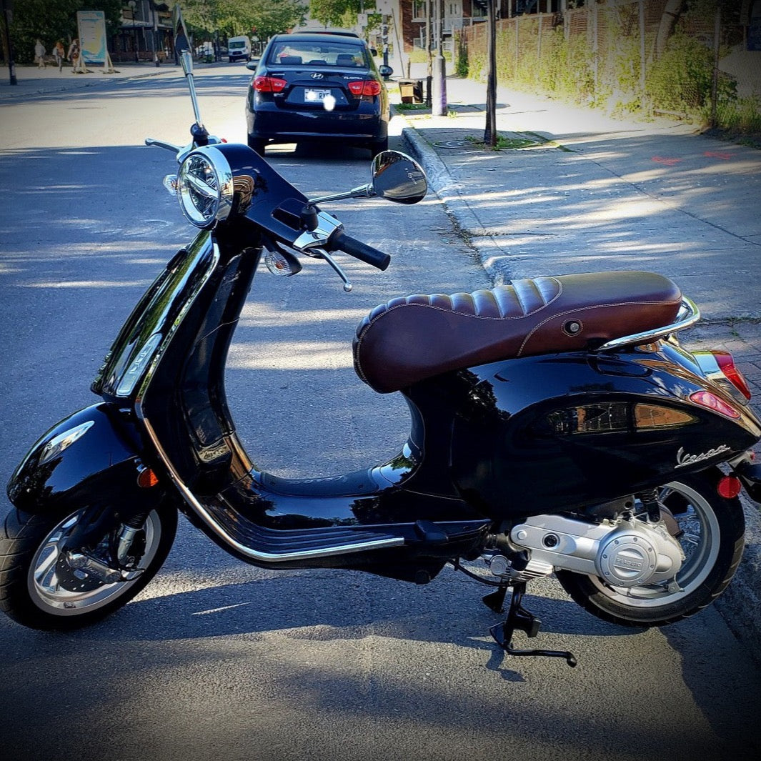 Padded Distressed Whiskey Vespa Sprint Primavera Seat Cover by Cheeky Seats