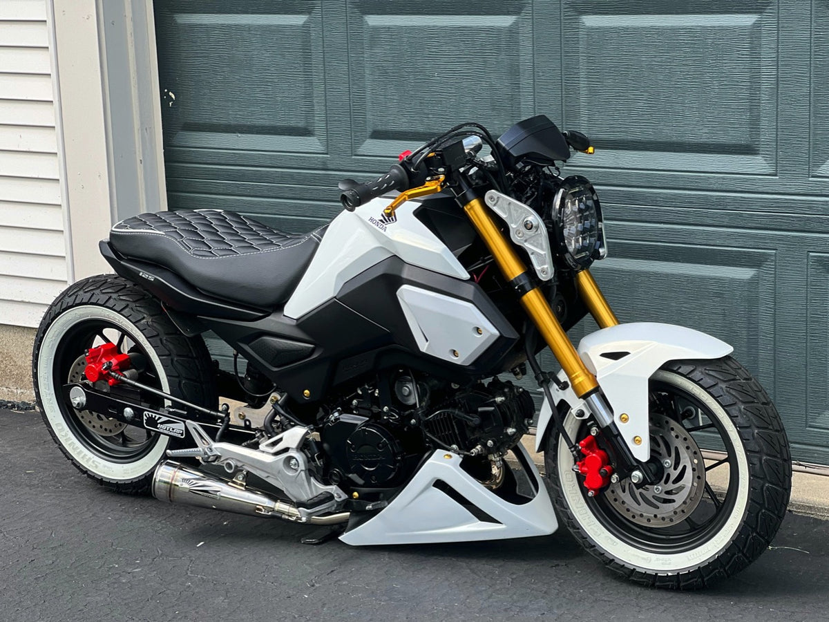 Honda Grom Long Diamond Hex Seat Cover, handmade Honda Grom seat cover by Cheeky Seats, product detail view 4