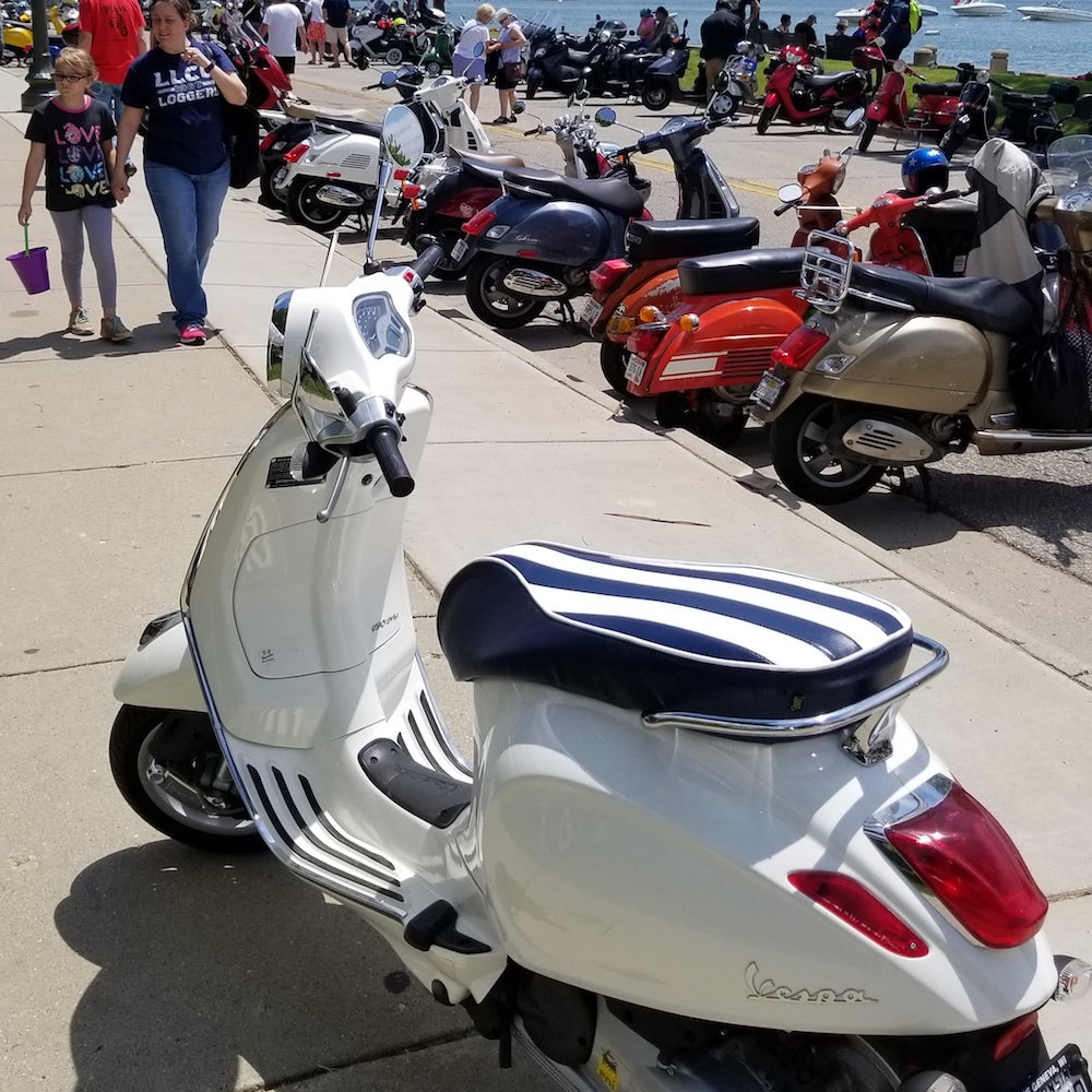 Vespa Sprint / Primavera Yacht Club Stripes Seat Cover by Cheeky Seats